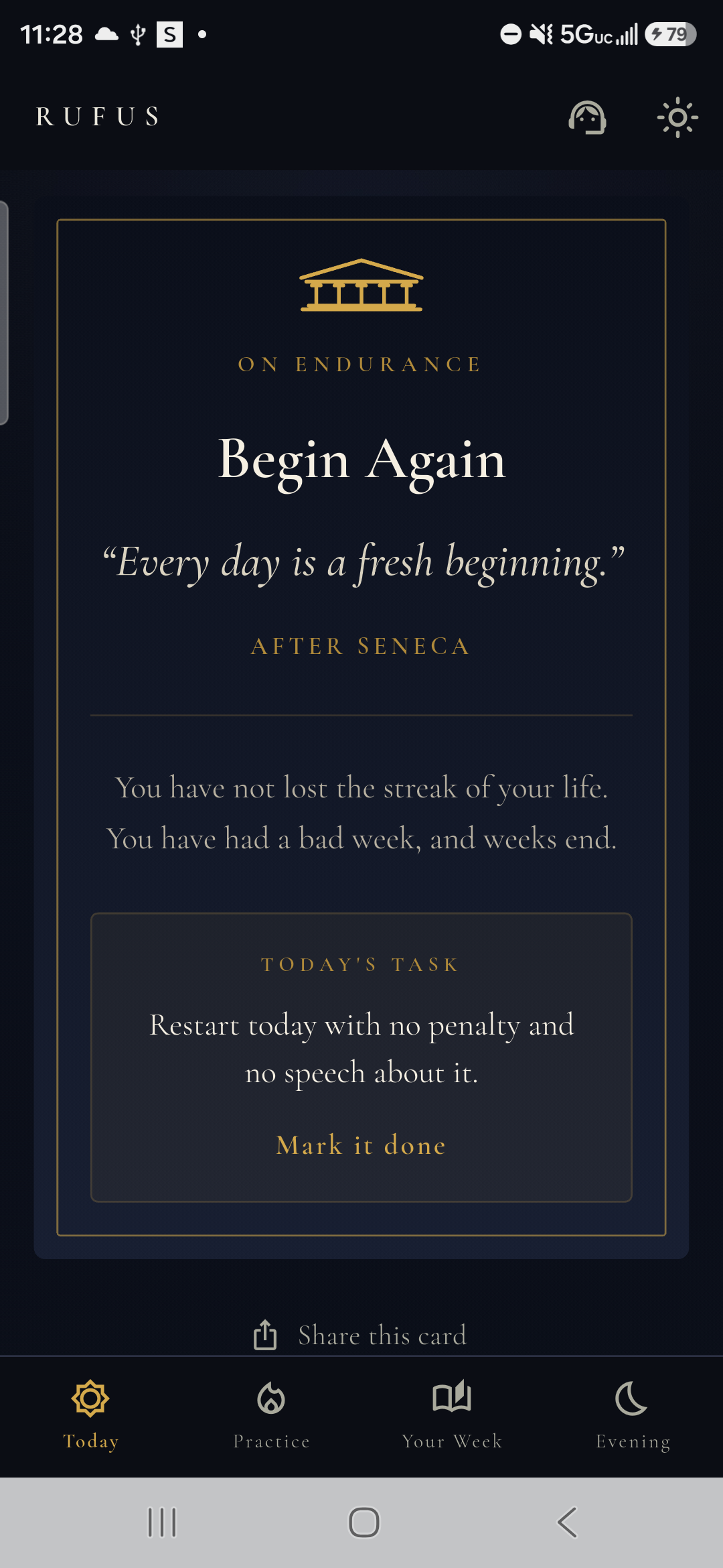 Actual Rufus daily card: Begin Again